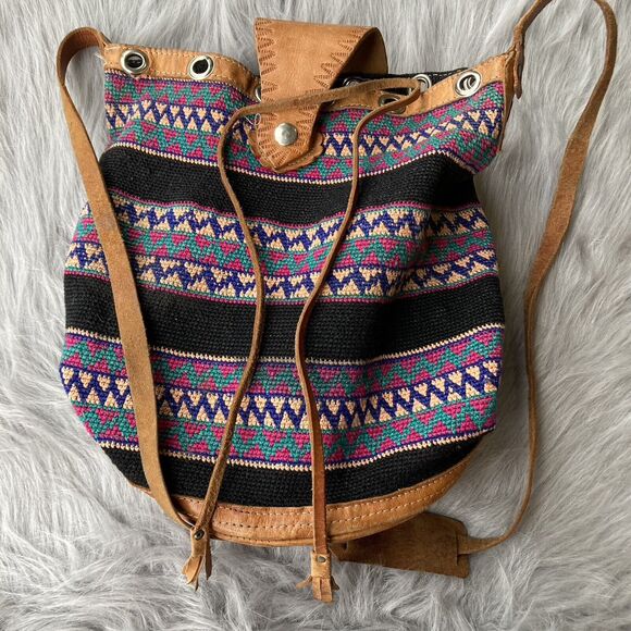 Backpack Bag Boho Chic Bohemian Leather Hobo Hippie Mexico Colorful Travel Day main image 4